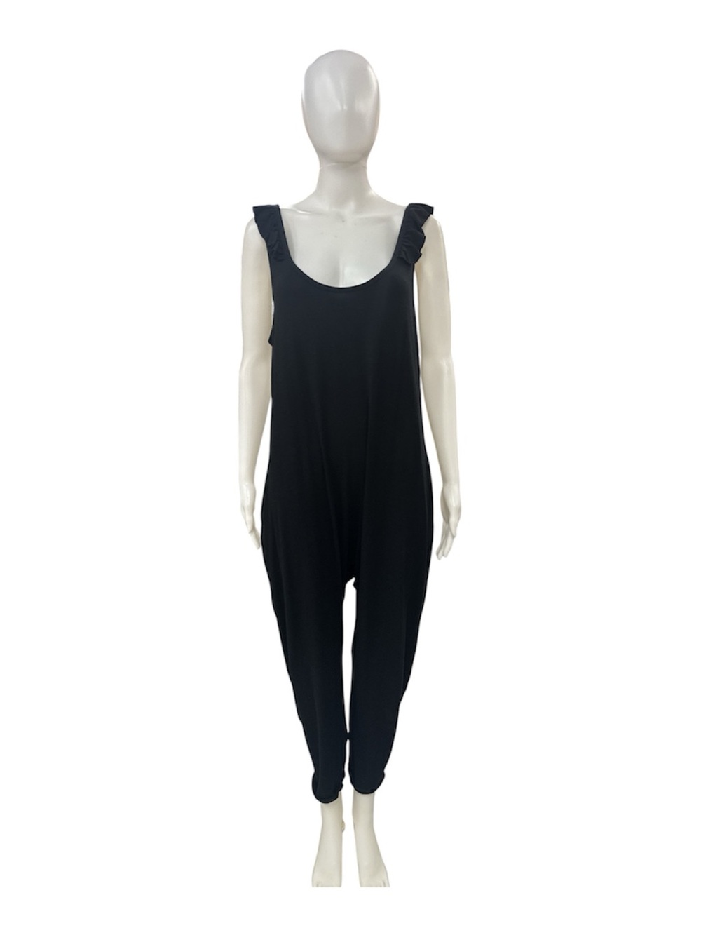 Smash + Tess Black Ruffle-Shoulder Jumpsuit Size L